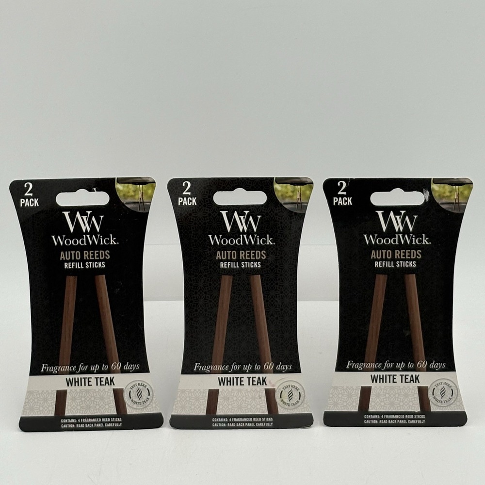 3x WoodWick Auto Reeds Refill Sticks White‎ Teak Scent 2-Pack Each Car Freshener